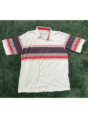 Palmland Club Men's XXL Polo Shirt White Red Purple Gray Stripes Golf Short VTG
